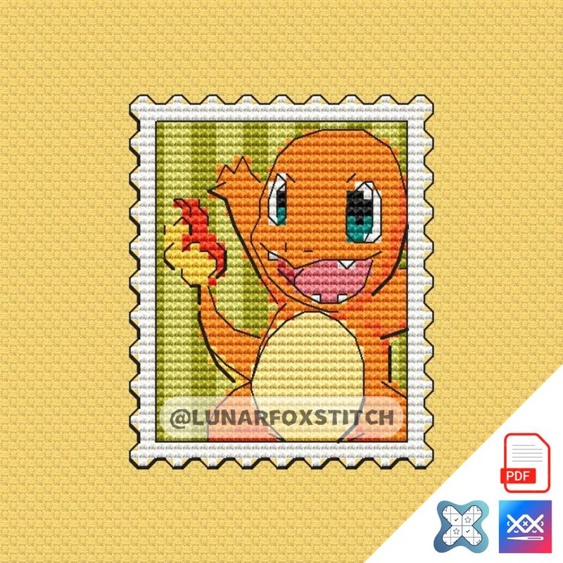 Fire baby dragon postage stamp cross stitch pattern