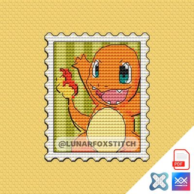 Fire baby dragon postage stamp cross stitch pattern