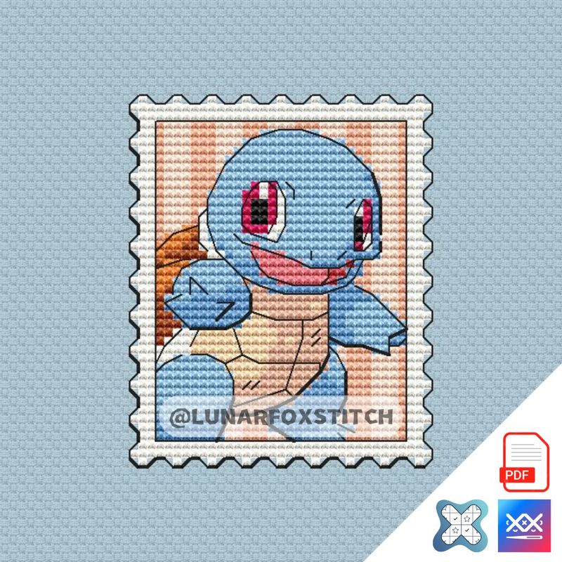 Water baby turtle postage stamp cross stitch pattern