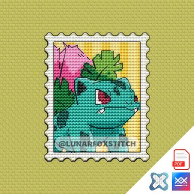 Grass teen monster postage stamp cross stitch pattern
