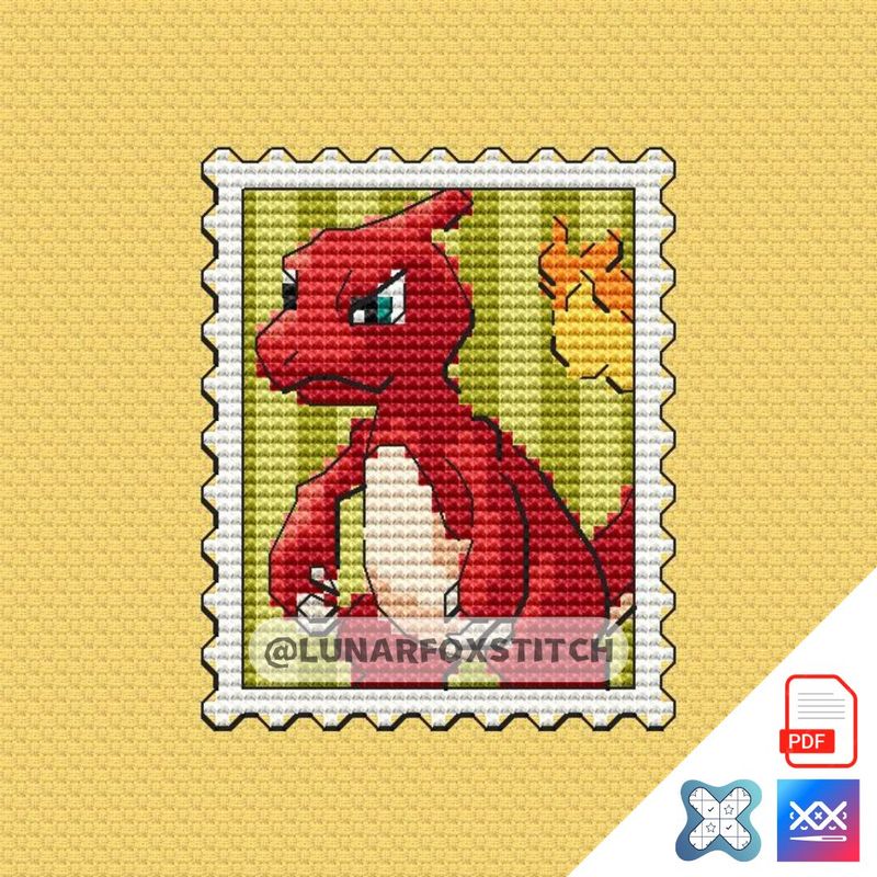 Fire teen dragon postage stamp cross stitch pattern