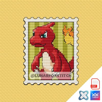 Fire teen dragon postage stamp cross stitch pattern