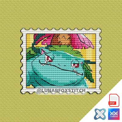 Grass monster postage stamp cross stitch pattern