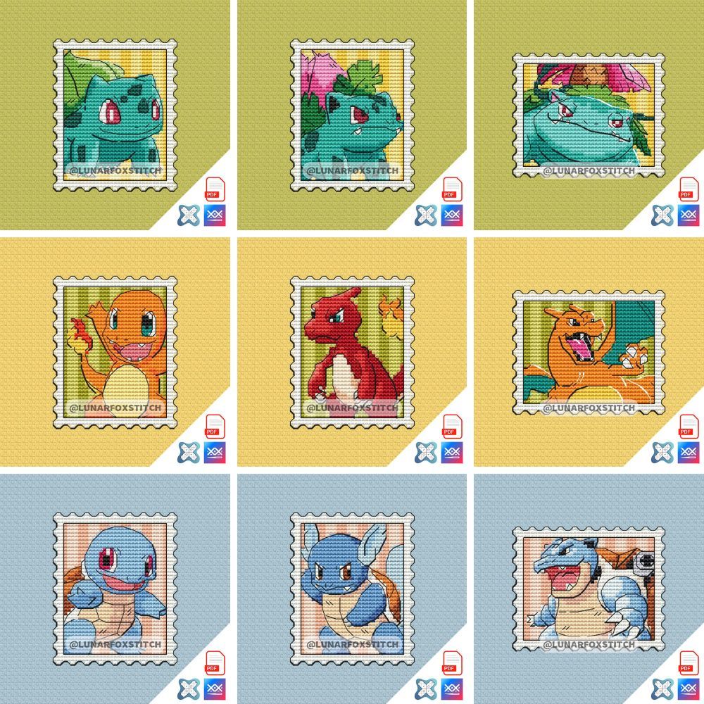 Anime beasts - set of 9 - postage stamp cross stitch pattern