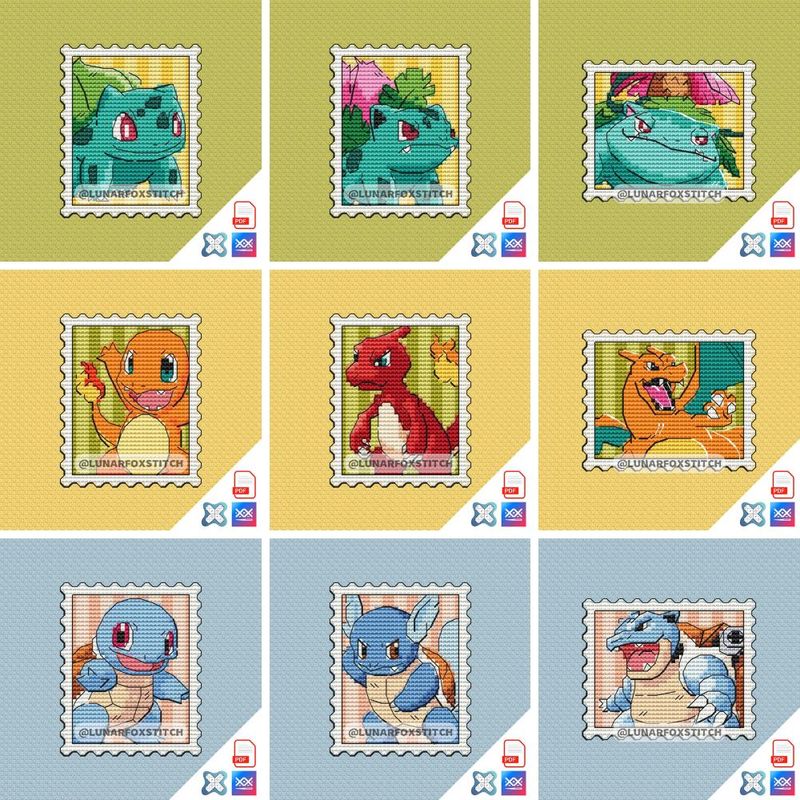 Anime beasts - set of 9 - postage stamp cross stitch pattern