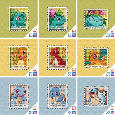 Anime beasts - set of 9 - postage stamp cross stitch pattern