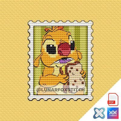 Yellow chibi dog postage stamp cross stitch pattern