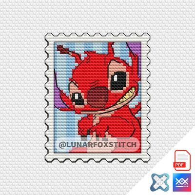 Red chibi dog postage stamp cross stitch pattern