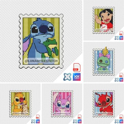 Blue chibi dog - set of 6 - postage stamp cross stitch pattern