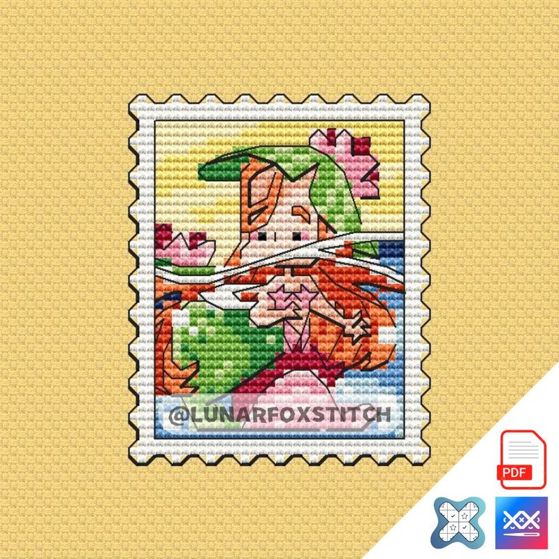 Water lily mermaid postage stamp cross stitch pattern