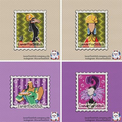 Emperor llama - set of 4 - postage stamp cross stitch pattern