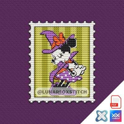 Mouse girl Halloween postage stamp cross stitch pattern
