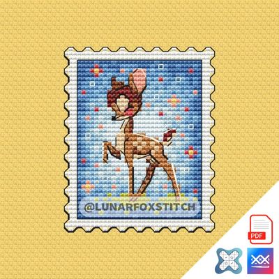 Baby deer postage stamp cross stitch pattern