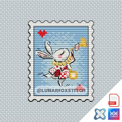 White rabbit postage stamp cross stitch pattern
