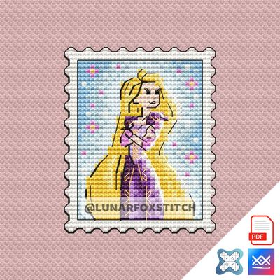 Long hair princess postage stamp cross stitch pattern