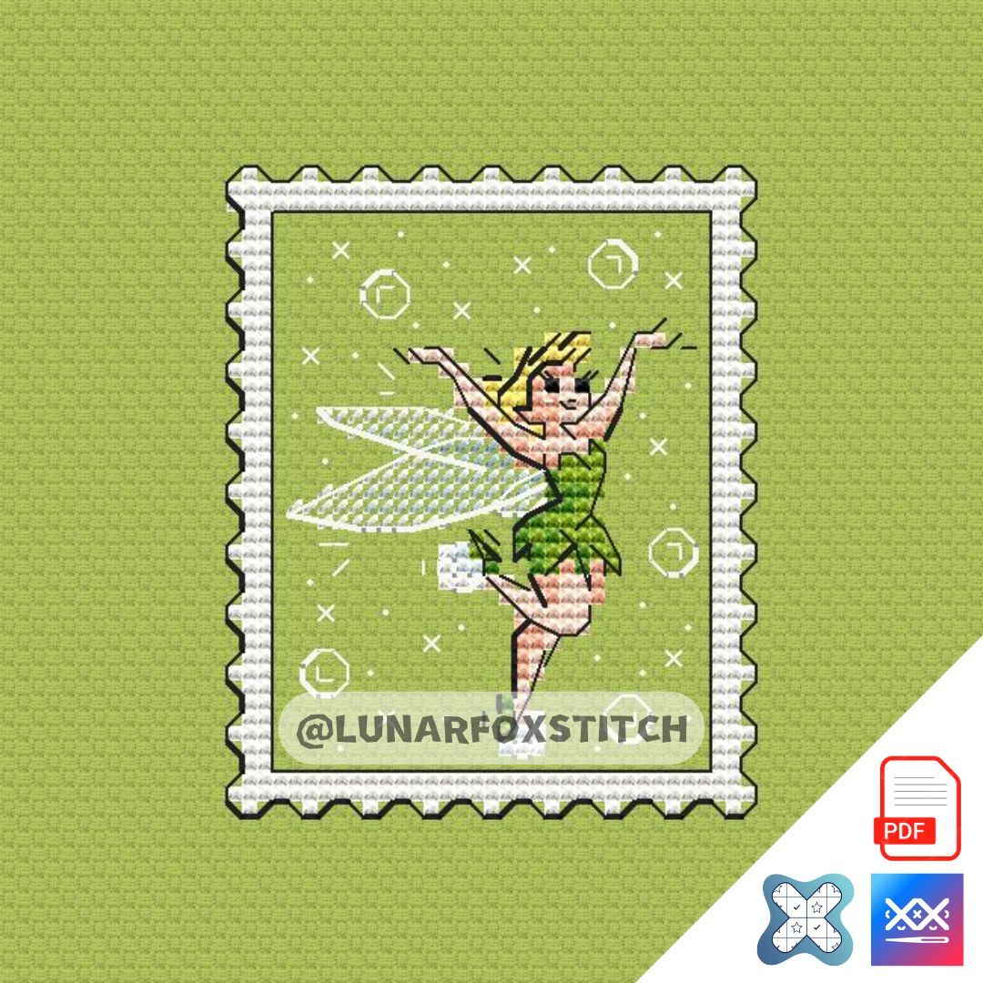 Small green fairy postage stamp cross stitch pattern