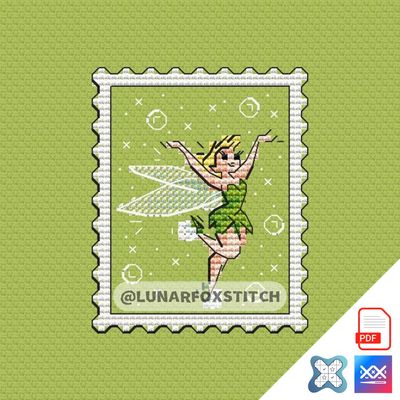 Small green fairy postage stamp cross stitch pattern