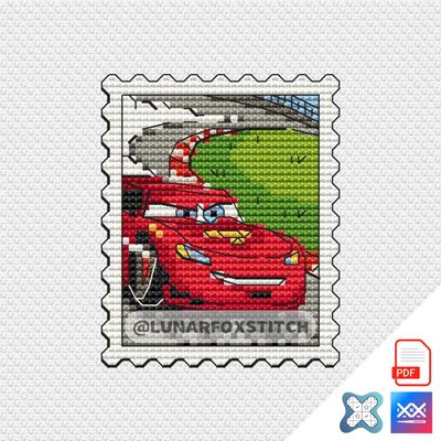 Red car postage stamp cross stitch pattern