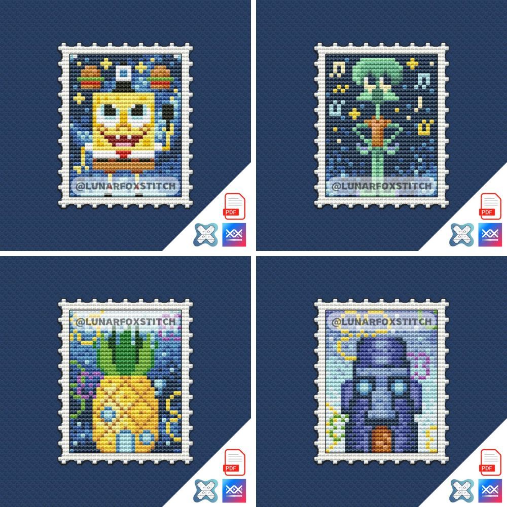 Sea sponge - set of 4 - postage stamp cross stitch pattern