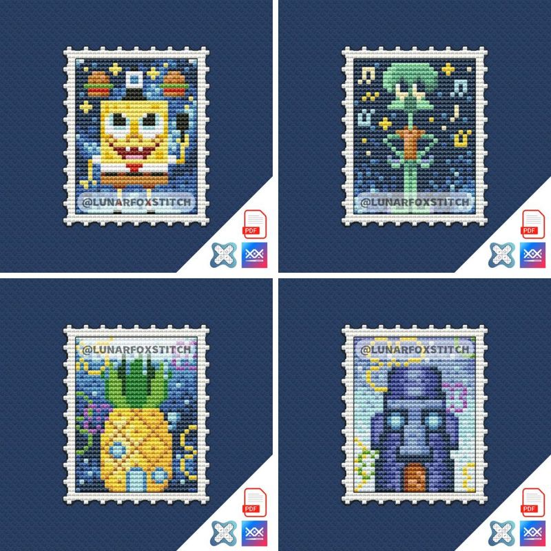 Sea sponge - set of 4 - postage stamp cross stitch pattern