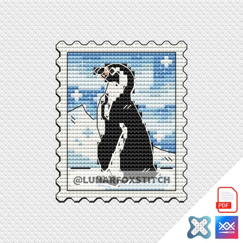 Penguin postage stamp cross stitch pattern