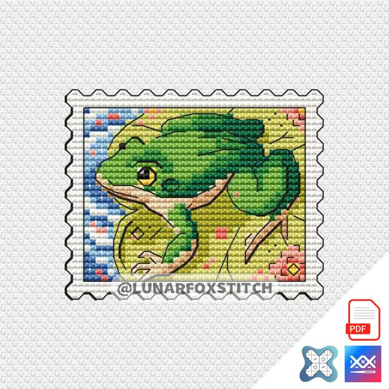 Frog postage stamp cross stitch pattern