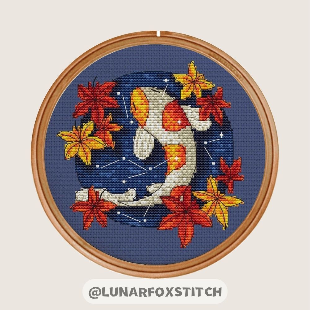 Autumn pond koi cross stitch pattern