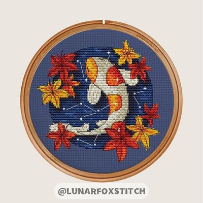 Autumn pond koi cross stitch pattern