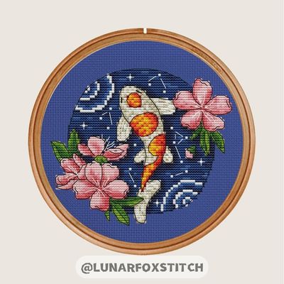 Spring - Cherry blossom koi pond cross stitch pattern