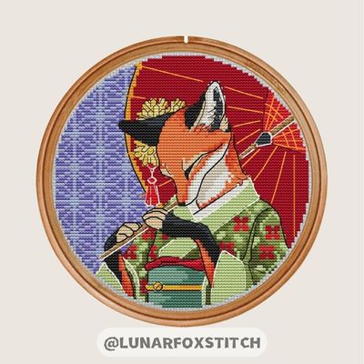 Kitsune japanese fox cross stitch pattern
