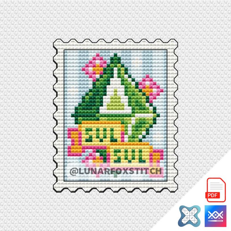 Life simulation game love postage stamp cross stitch pattern