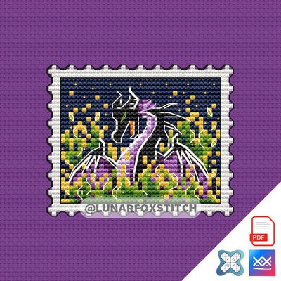 Black dragon postage stamp cross stitch pattern