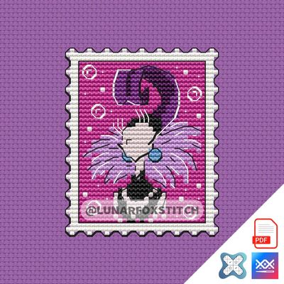 Purple villain woman postage stamp cross stitch pattern
