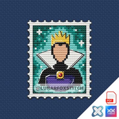 Evil queen postage stamp cross stitch pattern