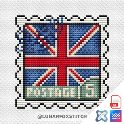 Union Jack postage stamp cross stitch pattern