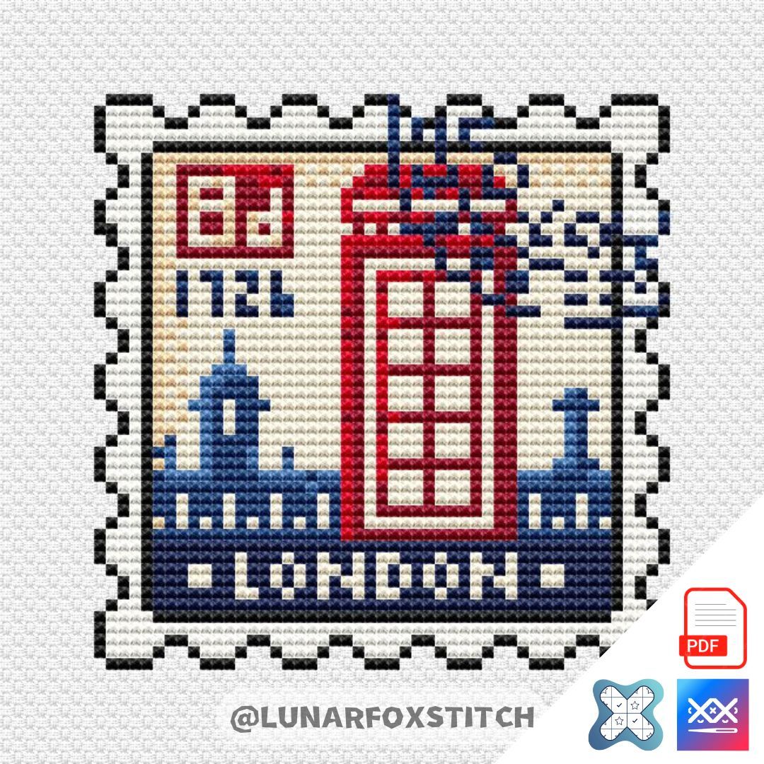 London postage stamp cross stitch pattern