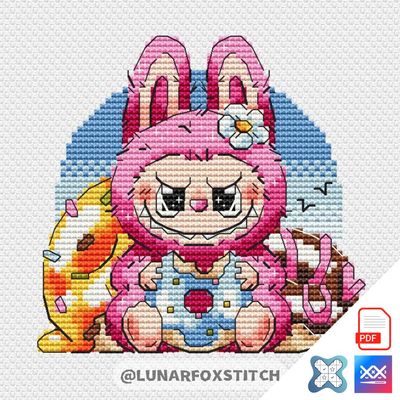 Furry monster and donuts cross stitch pattern