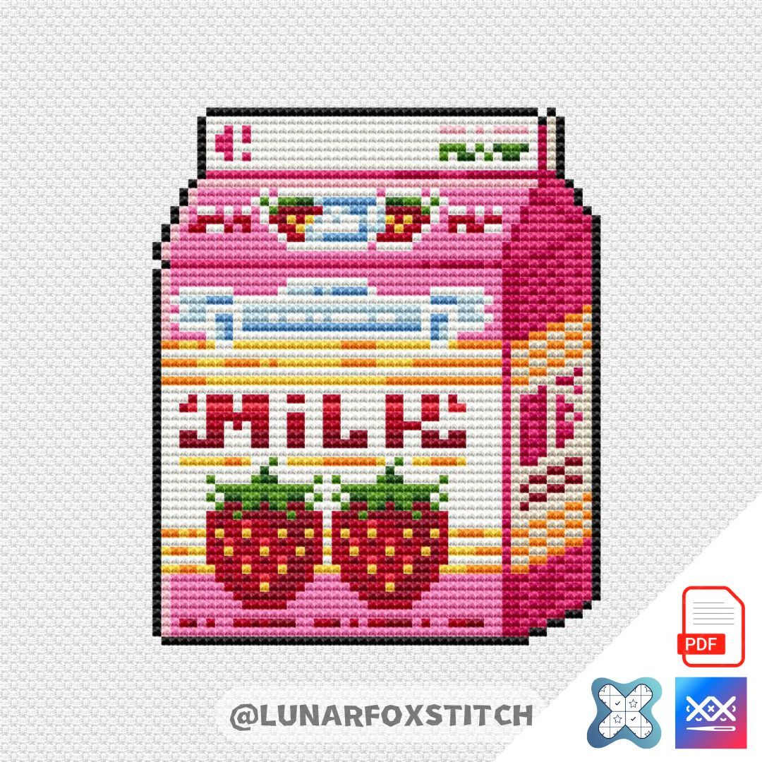 Strawberry milk cross stitch pattern
