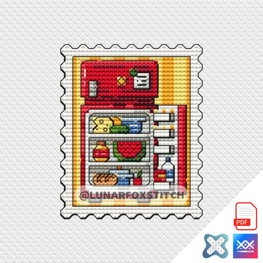 Refrigerator postage stamp cross stitch pattern