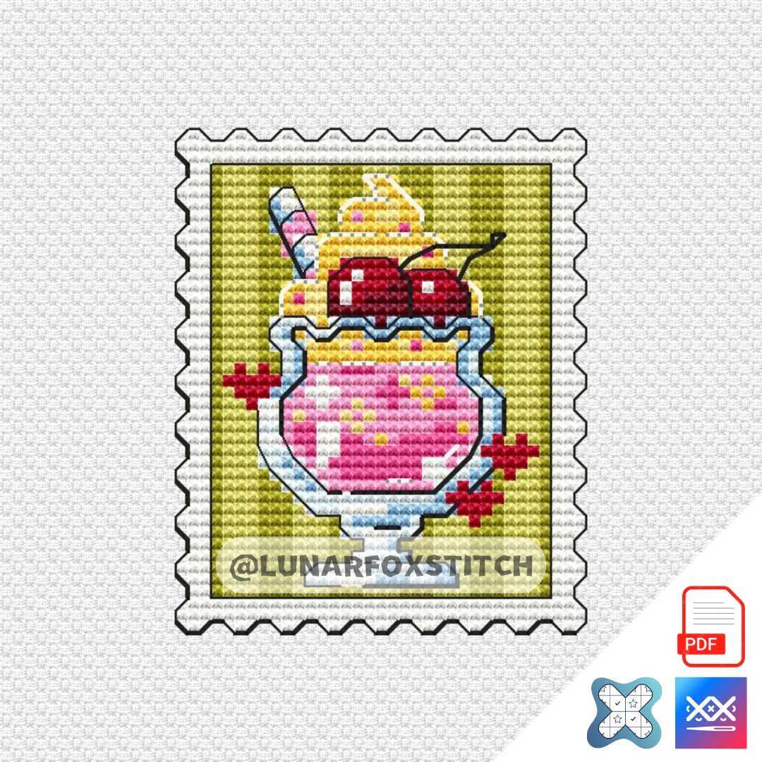 Cherry milkshake postage stamp cross stitch pattern