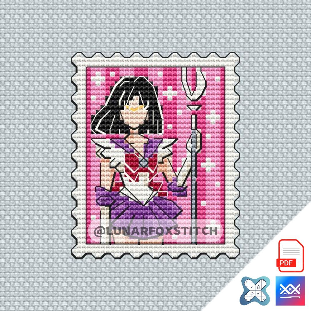 Sailor anime girl Saturn postage stamp cross stitch pattern