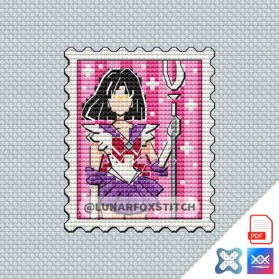 Sailor anime girl Saturn postage stamp cross stitch pattern