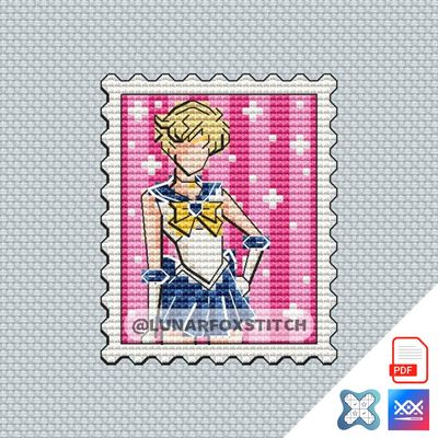 Sailor anime girl Uranus postage stamp cross stitch pattern