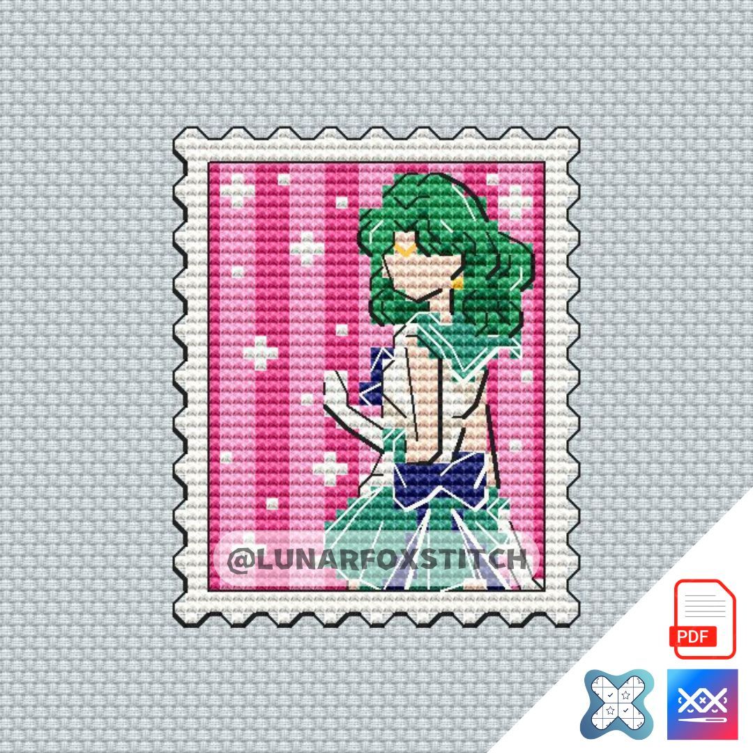Sailor anime girl Neptun postage stamp cross stitch pattern