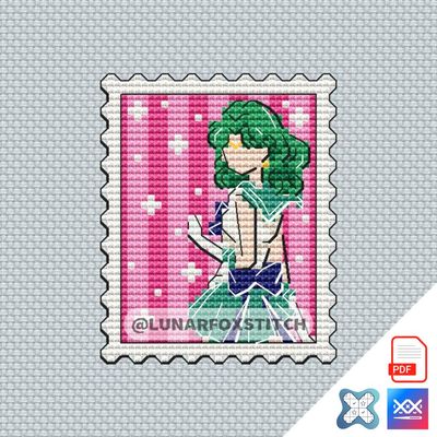 Sailor anime girl Neptun postage stamp cross stitch pattern
