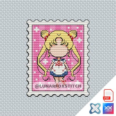 Rabbit sailor anime girl postage stamp cross stitch pattern