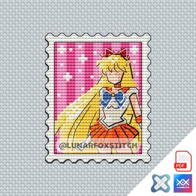 Sailor anime girl Venus postage stamp cross stitch pattern