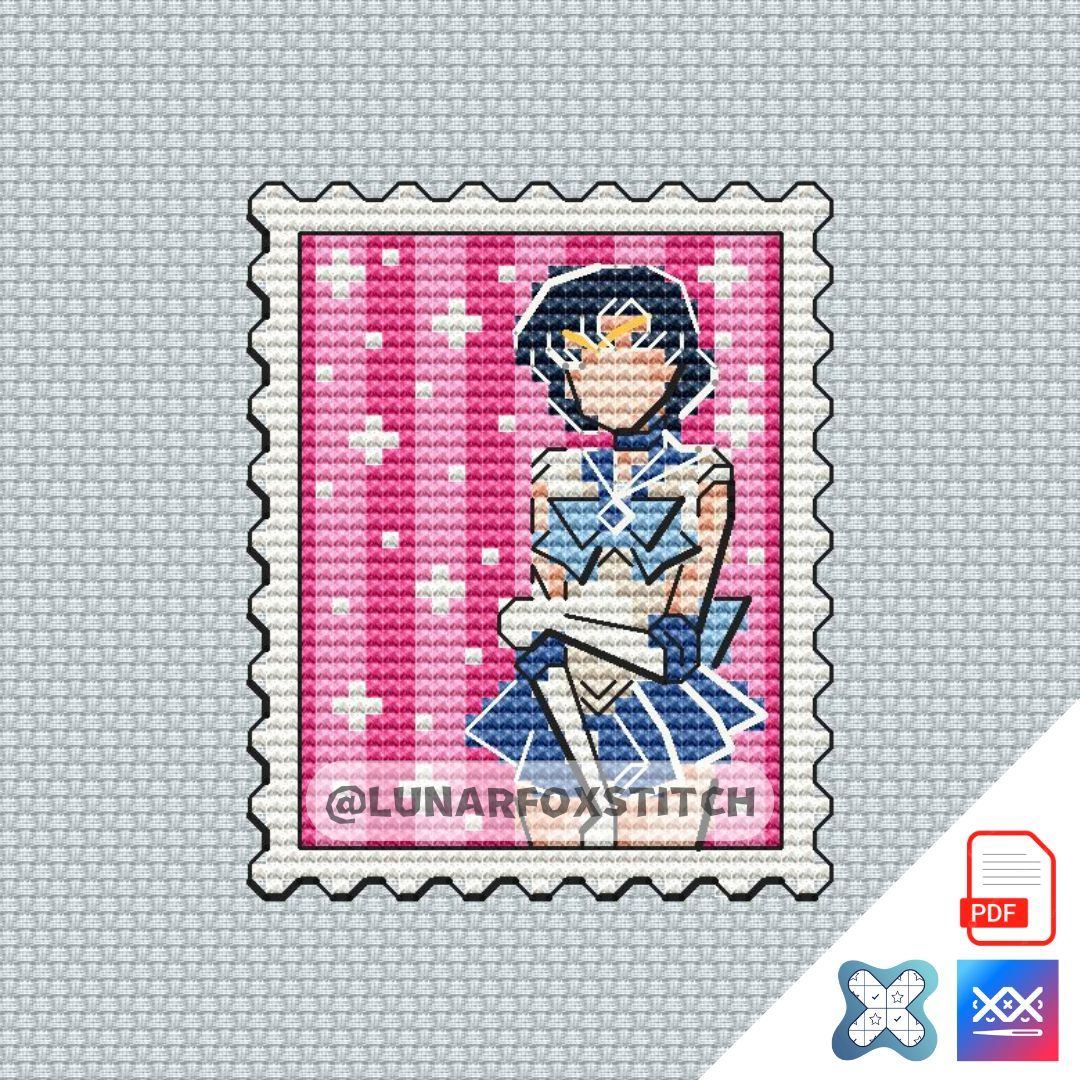 Sailor anime girl Mercury postage stamp cross stitch pattern
