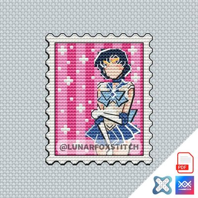 Sailor anime girl Mercury postage stamp cross stitch pattern