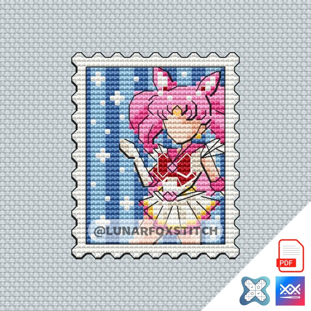 Sailor anime girl Chibi postage stamp cross stitch pattern